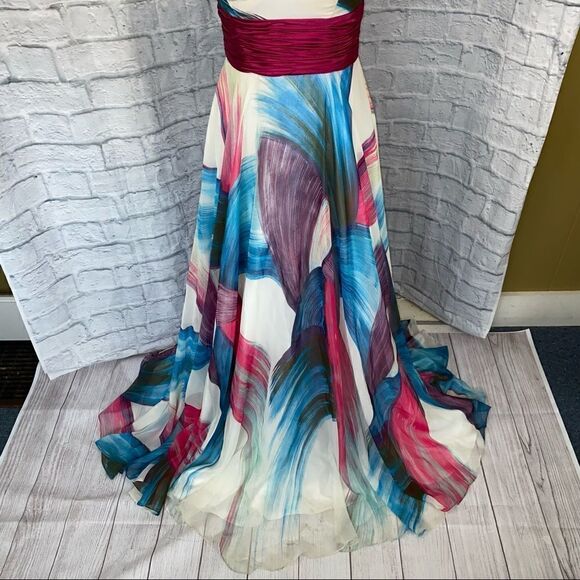 Scala strapless brush print multicolor maxi dress sz 4 - Picture 4 of 16